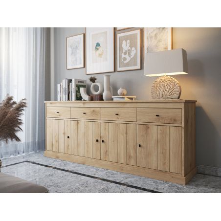Salle à manger complète GABRIEL LIGHT en décor chêne clair avec table 210 cm sans LED