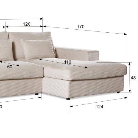 Canapé lounge DOUDOU CONFORT en tissu velours cotelé - profondeur 170 cm