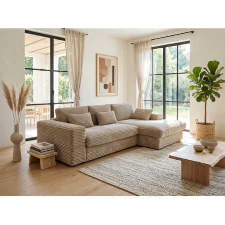 Canapé d'angle DOUDOU en tissu velours cotelé taupe