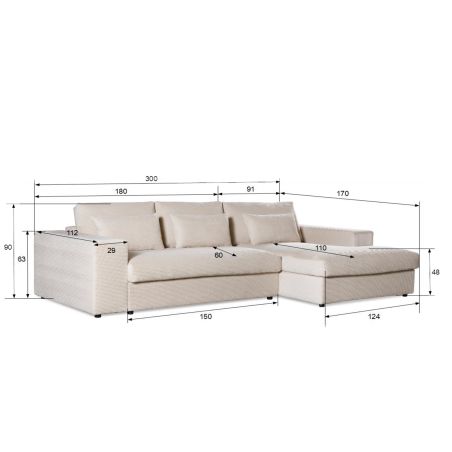 Canapé d'angle DOUDOU en tissu velours cotelé taupe