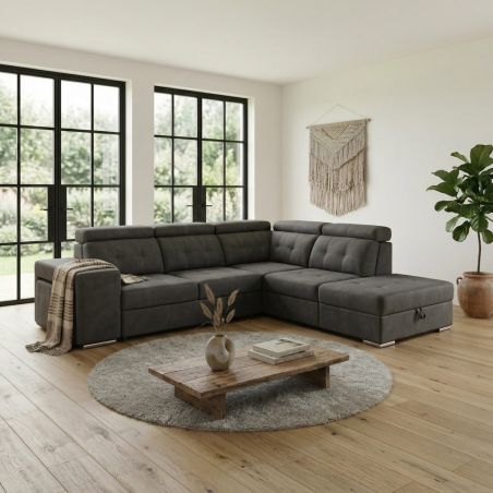 Canapé d'angle en tissu DO BRAZIL avec lit, coffre et 2 poufs