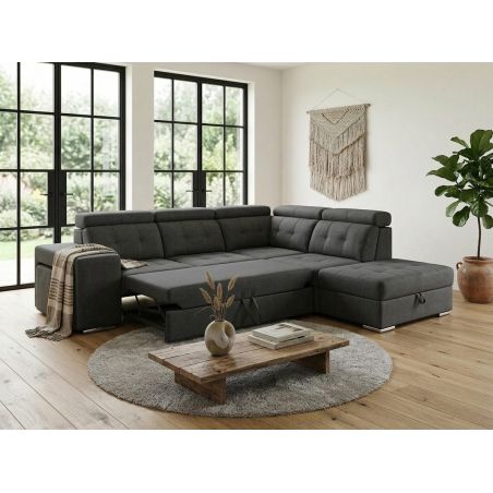 Canapé d'angle en tissu DO BRAZIL avec lit, coffre et 2 poufs