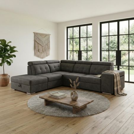 Canapé d'angle en tissu DO BRAZIL avec lit, coffre et 2 poufs