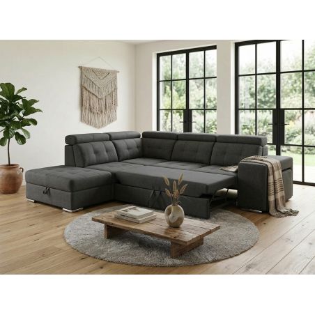Canapé d'angle en tissu DO BRAZIL avec lit, coffre et 2 poufs