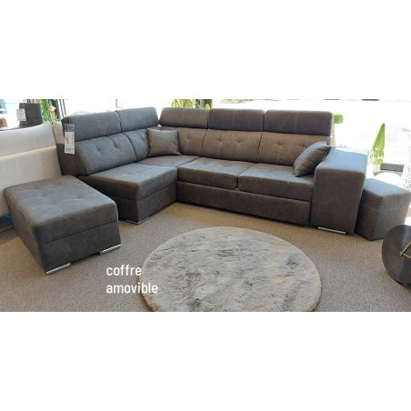 Canapé d'angle en tissu DO BRAZIL avec lit, coffre et 2 poufs