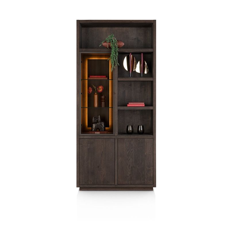 Gijon, armoire 100 cm - 1-porte de verre + 2-portes + 4-niches (+ LED) - Henders and Hazel