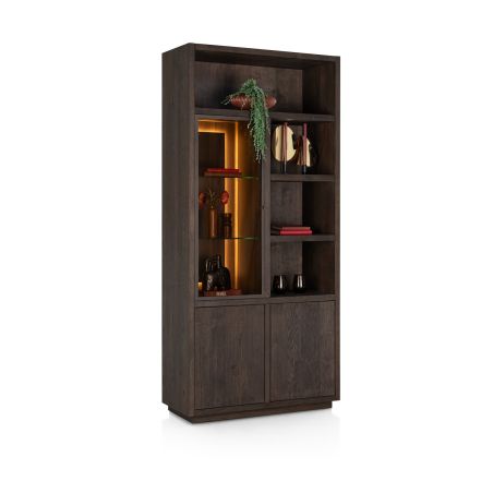 Gijon, armoire 100 cm - 1-porte de verre + 2-portes + 4-niches (+ LED) - Henders and Hazel
