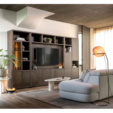 Gijon, armoire 100 cm - 1-porte de verre + 2-portes + 4-niches (+ LED) - Henders and Hazel