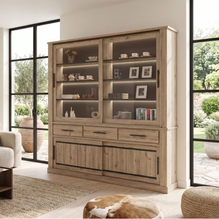 Vaisselier 220 cm CURTIS en décor chêne cuivre