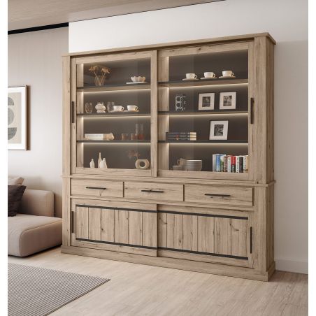 Vaisselier 220 cm CURTIS en décor chêne cuivre