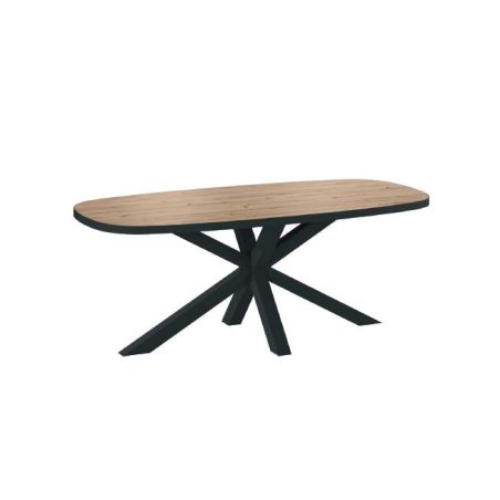 Table ovale 210 cm CURTIS en décor chêne cuivre avec pied central en métal