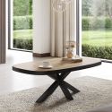 Table basse ovale 130 cm CURTIS en décor chêne cuivre avec pied central en métal