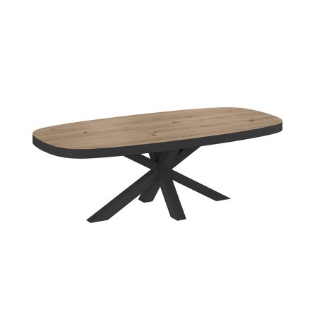 Table basse ovale 130 cm CURTIS en décor chêne cuivre avec pied central en métal
