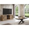 Table basse ovale 130 cm CURTIS en décor chêne cuivre avec pied central en métal