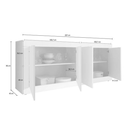 Buffe 207 cm BERGAME CACHEMIRE avec 4 portes