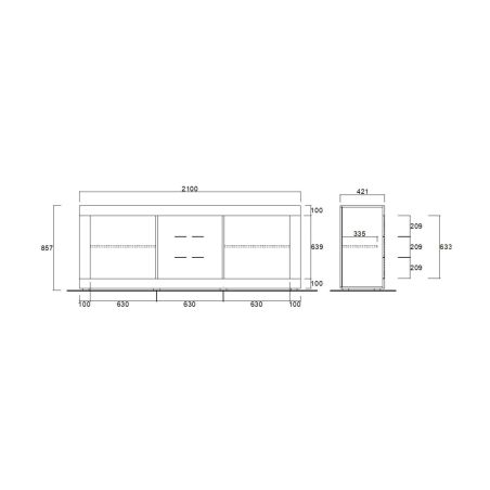 Buffet 210 cm BERGAME CACHEMIRE avec 2 portes et 3 tiroirs