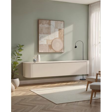 Meuble TV 180 cm LAGUNA avec 1 porte rabattante en coloris cachemire