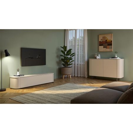 Meuble TV 180 cm LAGUNA avec 1 porte rabattante en coloris cachemire