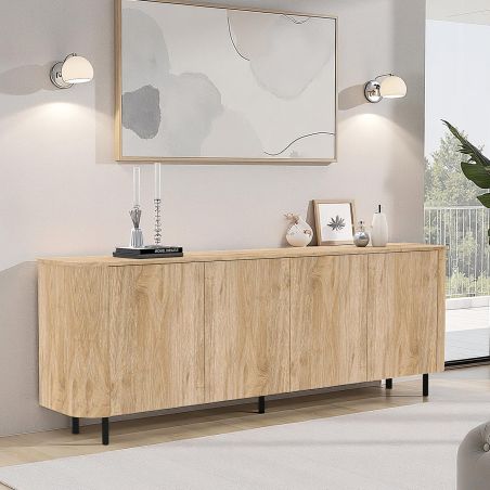 Buffet 230 cm LUCIUS avec 4 portes en décor chêne cadiz