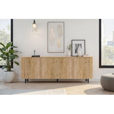 Buffet 230 cm LUCIUS avec 4 portes en décor chêne cadiz