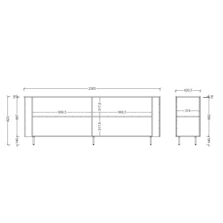 Buffet 230 cm LUCIUS avec 4 portes en décor chêne cadiz