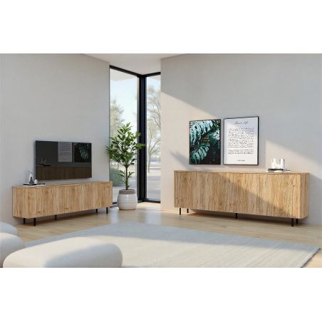 Buffet 230 cm LUCIUS avec 4 portes en décor chêne cadiz