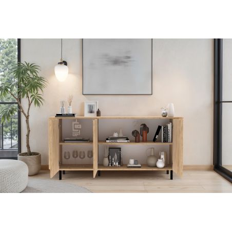 Buffet 180 cm LUCIUS avec 3 portes en décor chêne cadiz