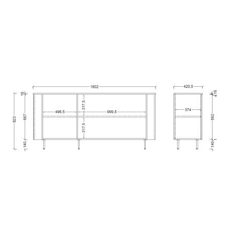 Buffet 180 cm LUCIUS avec 3 portes en décor chêne cadiz