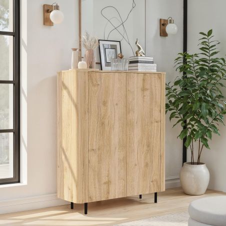 Buffet haut 130 cm LUCIUS avec 2 portes en décor chêne cadiz