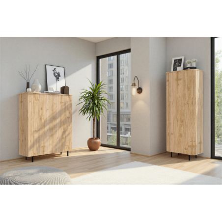 Buffet haut 130 cm LUCIUS avec 2 portes en décor chêne cadiz