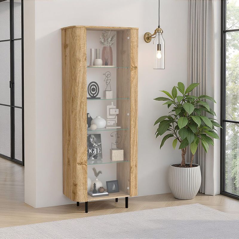 Vitrine 80 cm LUCIUS avec 1 porte en décor chêne cadiz