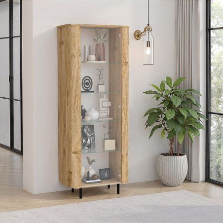 Vitrine 80 cm LUCIUS avec 1 porte en décor chêne cadiz