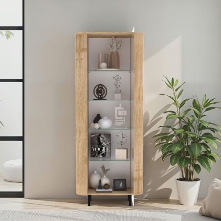 Vitrine 80 cm LUCIUS avec 1 porte en décor chêne cadiz