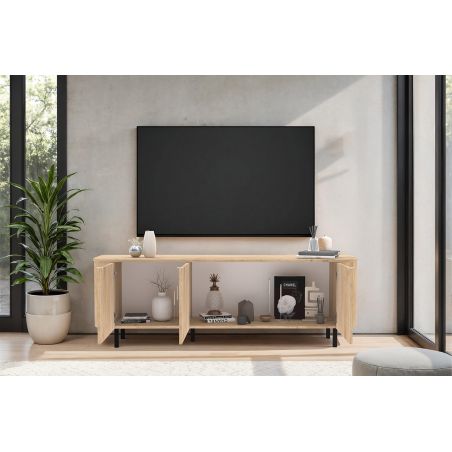 Meuble TV 180 cm LUCIUS avec 3 portes en décor chêne cadiz