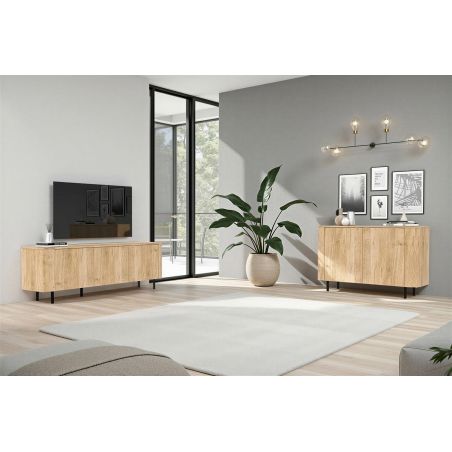 Meuble TV 180 cm LUCIUS avec 3 portes en décor chêne cadiz