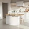 Table ilot de cuisine 130 cm OCTAVE en blanc brillant et décor chêne cadiz