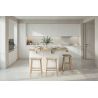 Table ilot de cuisine 130 cm OCTAVE en blanc brillant et décor chêne cadiz