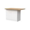 Table ilot de cuisine 130 cm OCTAVE en blanc brillant et décor chêne cadiz