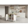 Table ilot de cuisine 130 cm OCTAVE en blanc brillant et décor chêne cadiz
