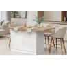 Table ilot de cuisine 130 cm OCTAVE en blanc brillant et décor chêne cadiz
