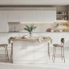 Table ilot de cuisine 160 cm OCTAVE 3 portes en blanc brillant et décor chêne cadiz