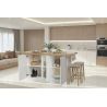 Table ilot de cuisine 160 cm OCTAVE 3 portes en blanc brillant et décor chêne cadiz
