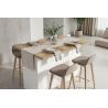 Table ilot de cuisine 160 cm OCTAVE 3 portes en blanc brillant et décor chêne cadiz