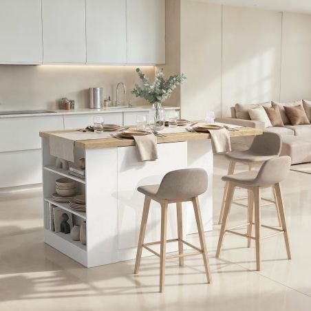 Table ilot de cuisine 160 cm OCTAVE avec 2 portes et 3 niches