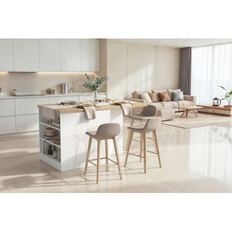 Table ilot de cuisine 160 cm OCTAVE avec 2 portes et 3 niches