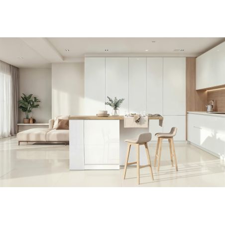 Table ilot de cuisine 160 cm OCTAVE avec 2 portes et 3 niches