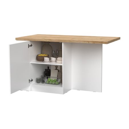 Table ilot de cuisine 160 cm OCTAVE avec 2 portes et 3 niches