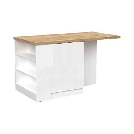Table ilot de cuisine 160 cm OCTAVE avec 2 portes et 3 niches