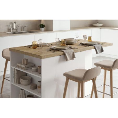 Table ilot de cuisine 160 cm OCTAVE avec 2 portes et 3 niches