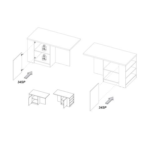 Table ilot de cuisine 160 cm OCTAVE avec 2 portes et 3 niches